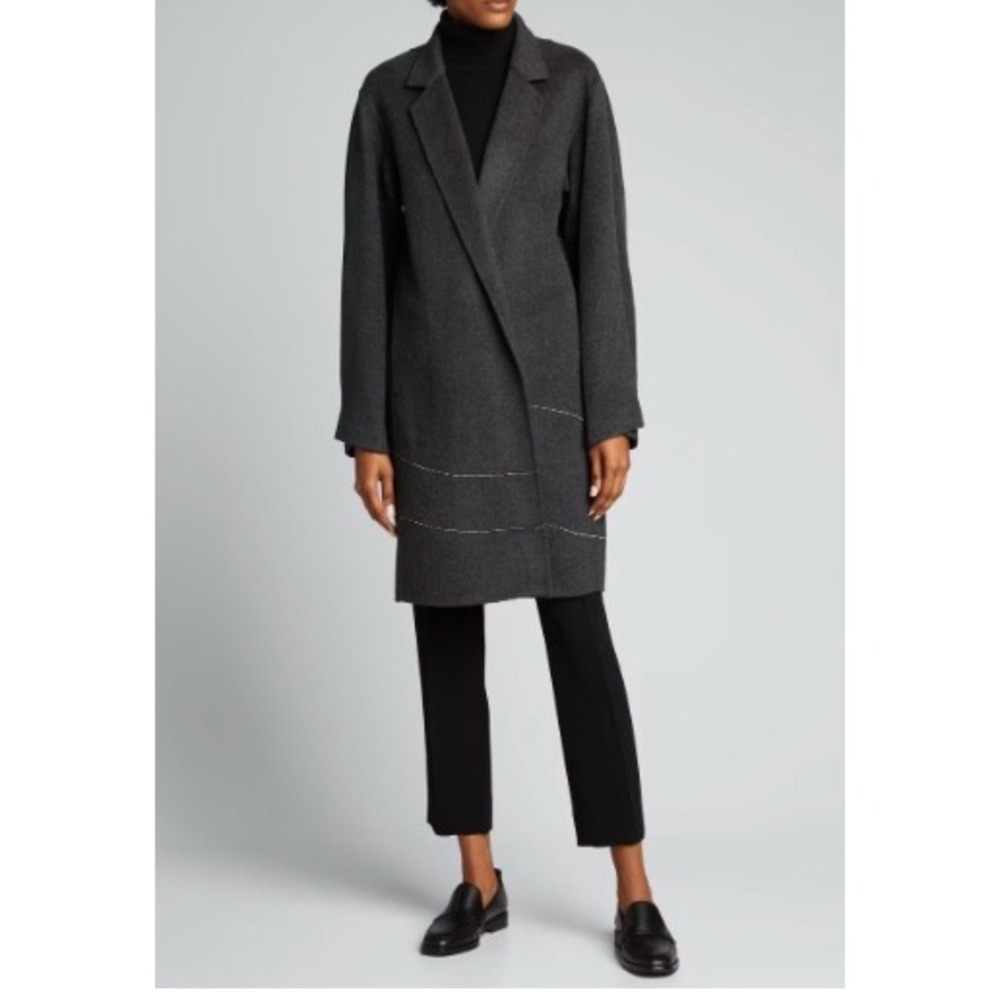 Lafayette 148 Crawley 100% Cashmere Embellished Grey Coat Ball Chain